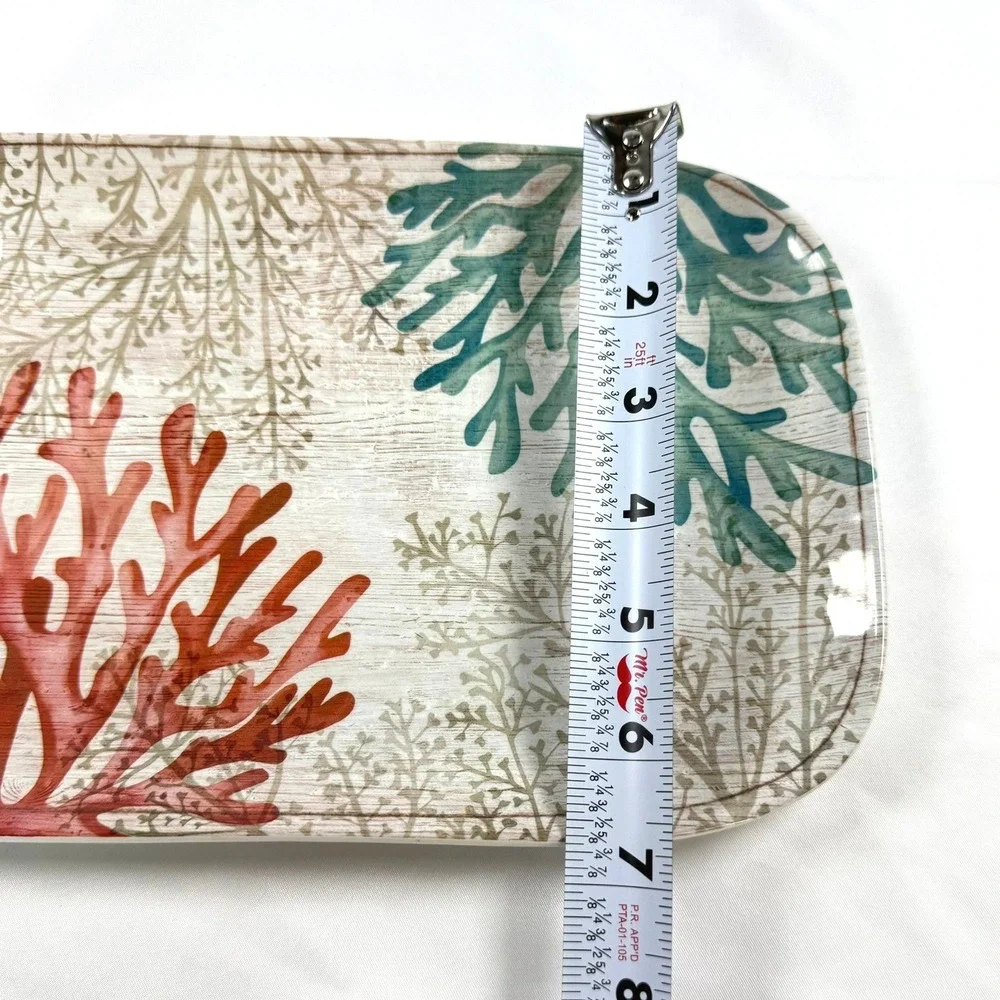 Cynthia Rowley Melamine Serving Tray Rectangular Coral Reef Coastal Platter NICE
